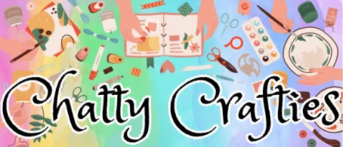 "Chatty Crafties" over rainbow background