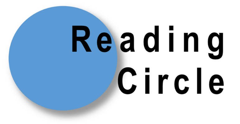 Blue circle on white background with black text Reading Circle in the foreground